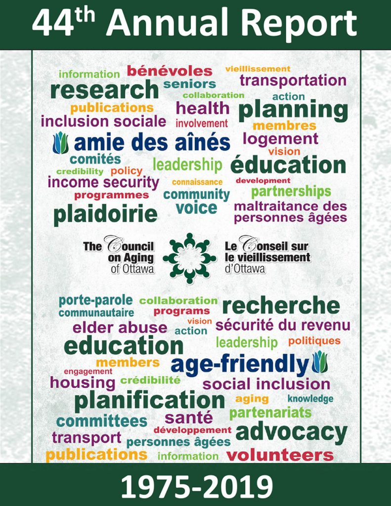 44th Annual Report cover showing words related to ageing