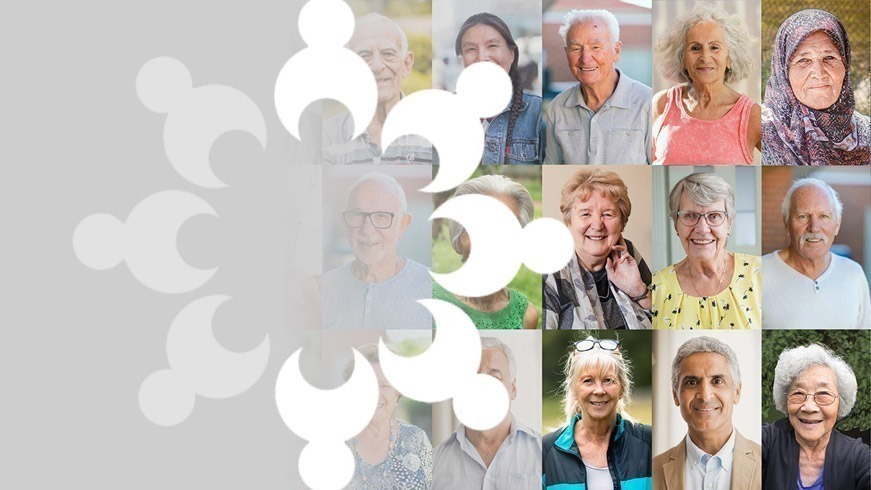 A collage showing multicultural older adults